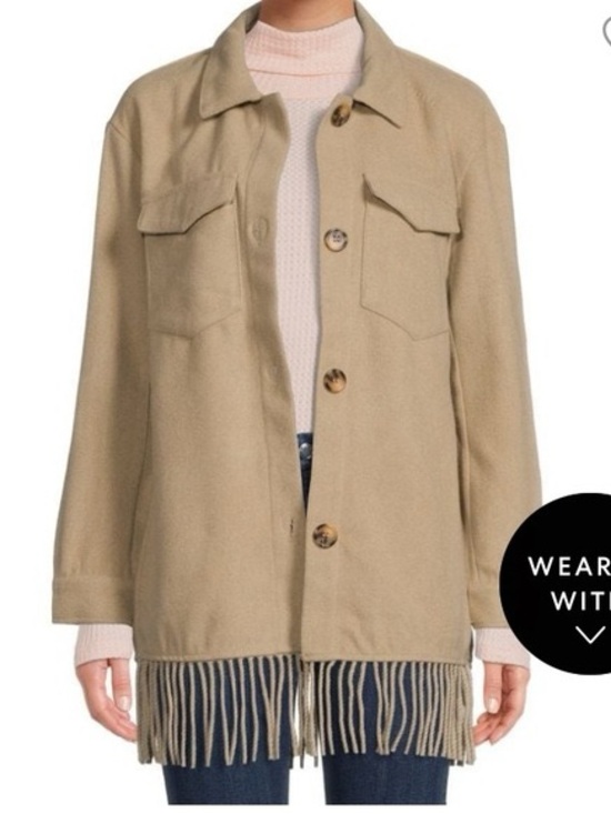 Laundry By Shelli Segal Jackets & Blazers - Laundry By Shelli Segal Beige Fringe-Hem Utility Shacket